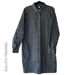 DULUTH TRADING CO | NWOT LONG DENIM JACKET CHORE UTILITY SNAP FRONT | LARGE